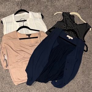 Mixed Women’s Tops Bundle — White, Black Stripe, Blush, Navy